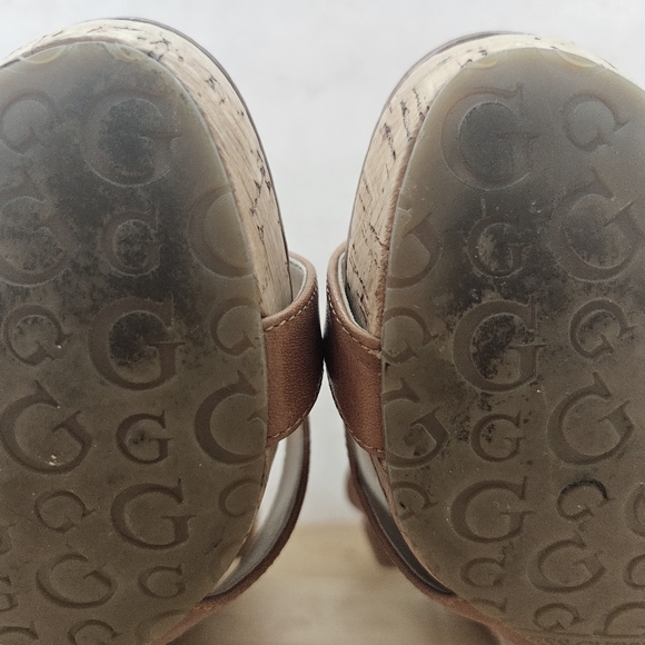 Guess Womens Medium Brown Leather Wultima 8.5M Heels Wedges Shoes - Picture 10 of 12